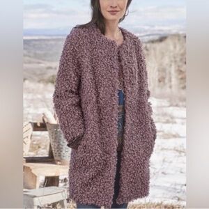 Sundance boucle unbound fuzzy mid length coat NWOT